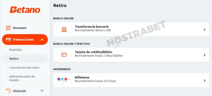 Pasos para retirar Betano